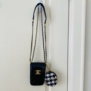 Brand New Chanel Makeup Trio Set Black Shoulder Bag with Tweed Coin Pouch